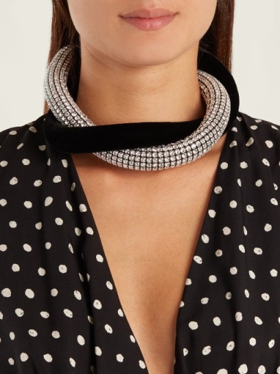 SAINT LAURENT Twisted crystal-embellished and velvet necklace