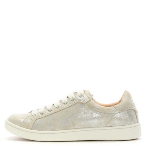 UGG Milo Stardust Leather Lace Up Trainer | silver sneakers | sports luxe shoes - flipped