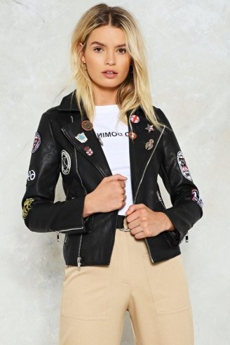 NASTY GAL Up in Arms Patch Moto Jacket ~ black biker jackets - flipped