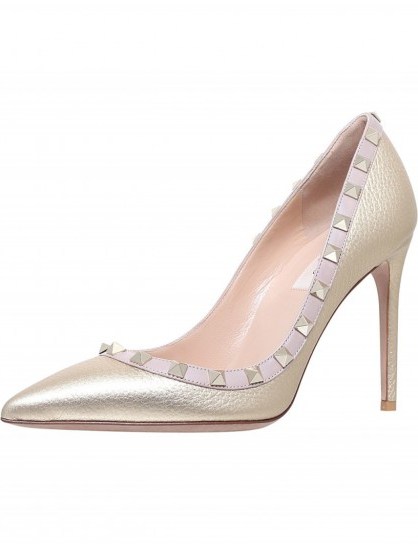 VALENTINO Rockstud 100 metallic-leather courts #gold #pumps #shoes - flipped