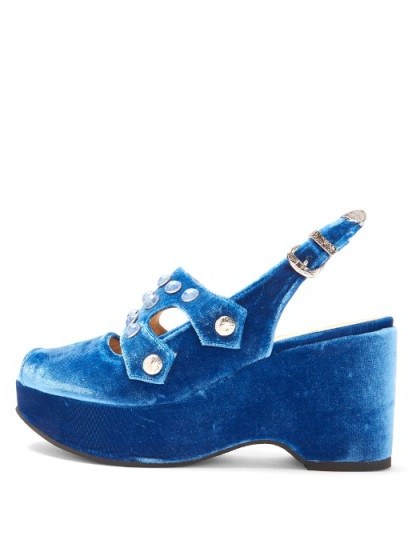 TOGA Velvet embellished wedge sandals | blue studded wedges - flipped