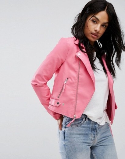 Vero Moda Leather Look Biker Jacket ~ pink moto jackets - flipped