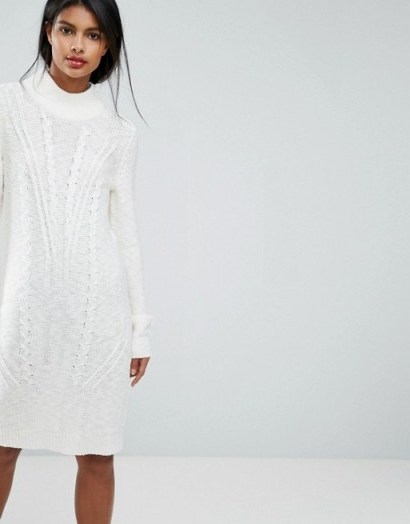 Vila Cable Knit Jumper Dress | white sweater dresses - flipped