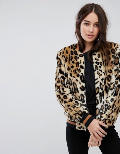 Vila Leopard Print Fur Contrast Jacket ~ glam animal printed jackets ~ 80s glamour - flipped