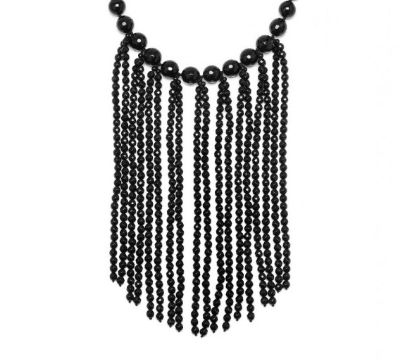 LOLA ROSE Vintage Botanics Statement Fringe Necklace | black stone necklaces - flipped