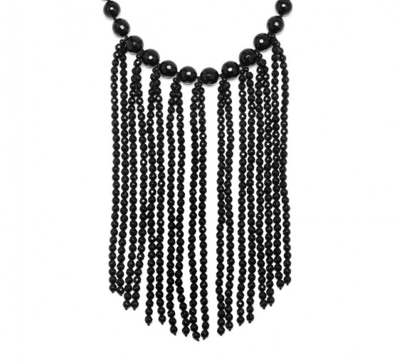 LOLA ROSE Vintage Botanics Statement Fringe Necklace | black stone necklaces