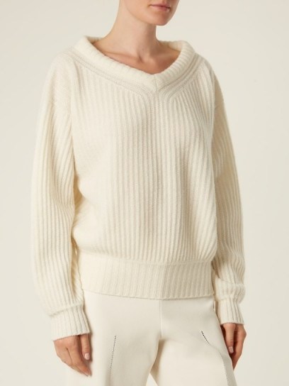 LEMAIRE V-neck chunky wool-knit sweater ~ cream sweaters ~ stylish knitwear - flipped