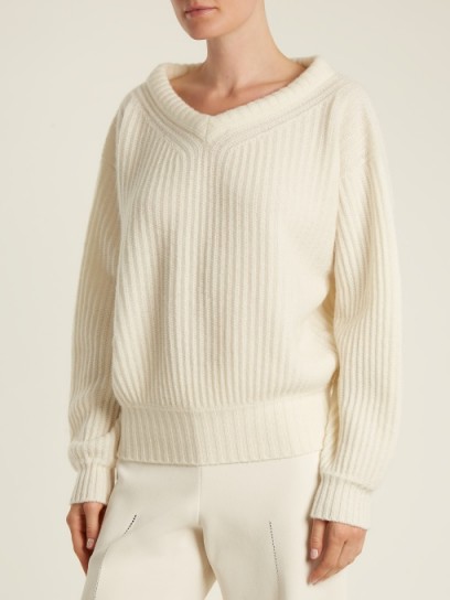 LEMAIRE V-neck chunky wool-knit sweater ~ cream sweaters ~ stylish knitwear