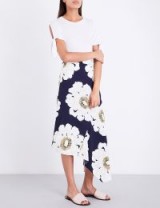 WAREHOUSE Melody floral-print satin midi skirt | asymmetric skirts