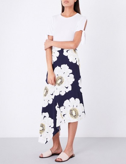 WAREHOUSE Melody floral-print satin midi skirt | asymmetric skirts - flipped
