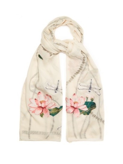 ALEXANDER MCQUEEN Waterlily fil coupé silk-blend scarf ~ luxe scarves - flipped