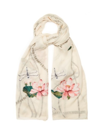 ALEXANDER MCQUEEN Waterlily fil coupé silk-blend scarf ~ luxe scarves