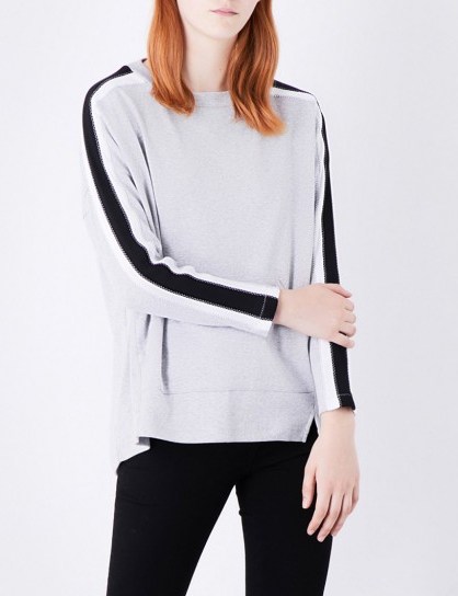 WHISTLES Stripe Detail Relaxed cotton-jersey sweatshirt | grey sweatshirts - flipped