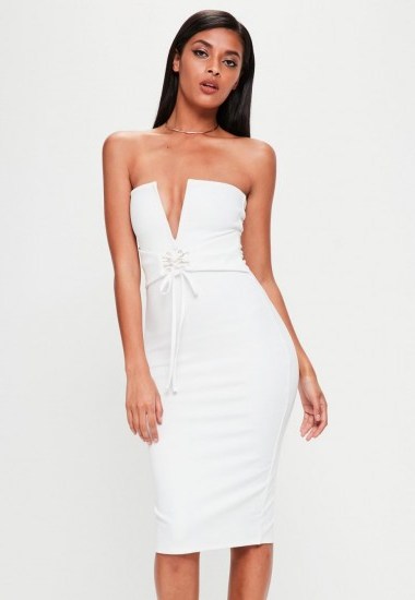 missguided white bandeau corset belt dress – strapless party dresses - flipped