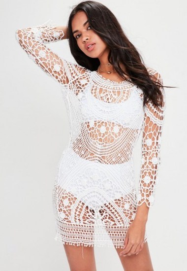 missguided white crochet bodycon dress | sheer knitted mini dresses - flipped