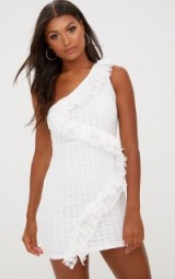 PRETTY LITTLE THING WHITE LACE ONE SHOULDER BODYCON DRESS