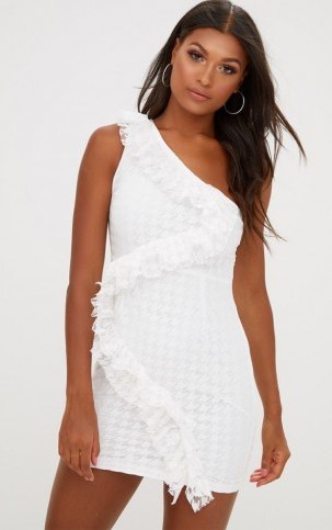 PRETTY LITTLE THING WHITE LACE ONE SHOULDER BODYCON DRESS - flipped