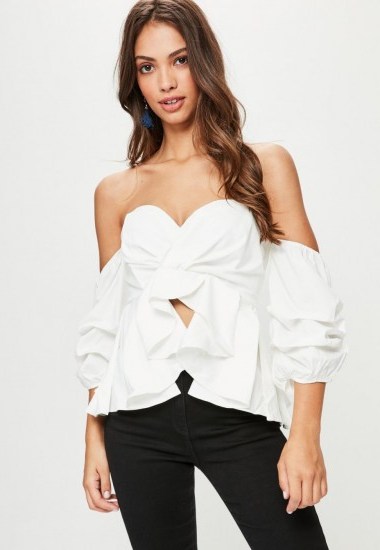 missguided white peplum layered crop top | off the shoulder ruffle tops - flipped