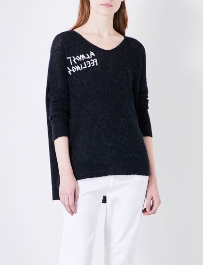 WILDFOX Almost Feelings knitted jumper | slouchy black jumpers | slogan knitwear - flipped