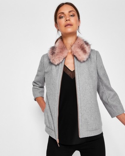 TED BAKER ROBLEY Wool faux fur bomber jacket - flipped