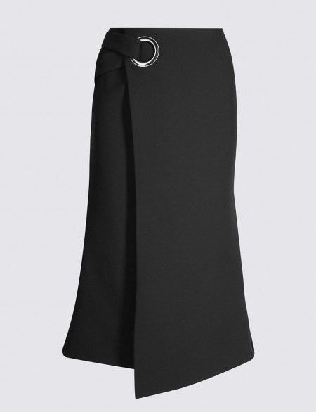 TWIGGY Wrap Eyelet A-Line Midi Skirt / black wrap skirts / M&S fashion - flipped