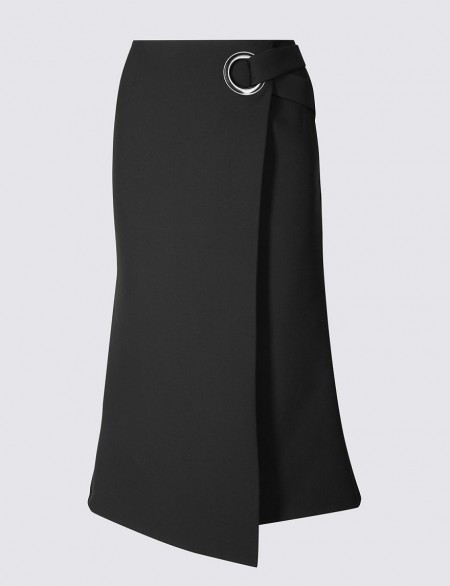 TWIGGY Wrap Eyelet A-Line Midi Skirt / black wrap skirts / M&S fashion