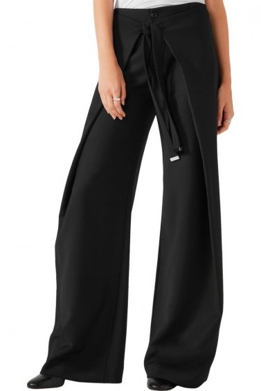 PROENZA SCHOULER Wrap-effect crepe wide-leg pants – black trousers - flipped