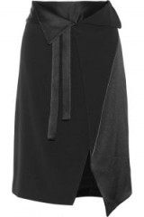 HALSTON HERITAGE Wrap-effect satin-paneled crepe skirt ~ stylish asymmetric skirts