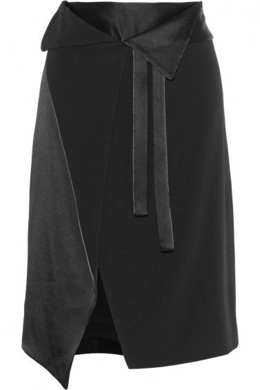 HALSTON HERITAGE Wrap-effect satin-paneled crepe skirt ~ stylish asymmetric skirts - flipped