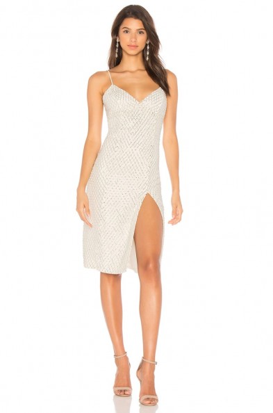X by NBD MARISSA DRESS – beaded front slit strappy dresses