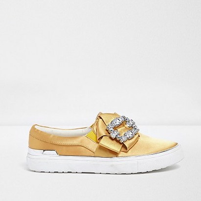 River Island Yellow satin diamante embellished plimsolls #luxe #flats - flipped