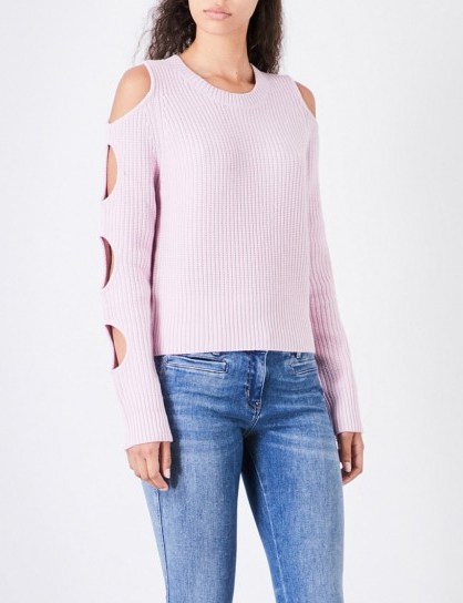ZOE JORDAN Galen wool and cashmere-blend jumper – flamingo-pink cut out jumpers - flipped