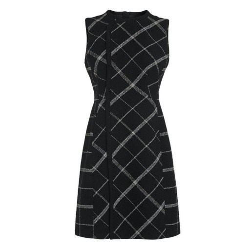 L.K. Bennett ZURI BLACK CHECK WOOL MIX DRESS / smart sleeveless dresses - flipped