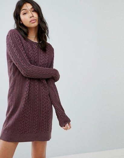 Abercrombie & Fitch Cable Knit Jumper Dress – burgundy sweater dresses – winter fashion - flipped