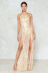 Nasty Gal After the Glitter Fades Maxi Dress – long gold front slit evening dresses
