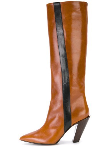 A.F.VANDEVORST knee high boots with stripe / brown leather angle heeled boots - flipped