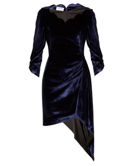 OSMAN Aileen scallop-edged asymmetric velvet dress ~ royal-blue ruched evening dresses - flipped