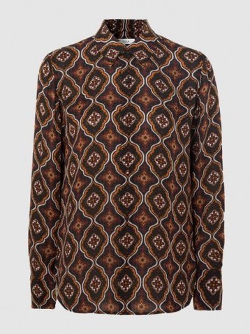 A.L.C.‎ Aubrey Printed Silk Blouse ~ tonal brown printed blouses - flipped