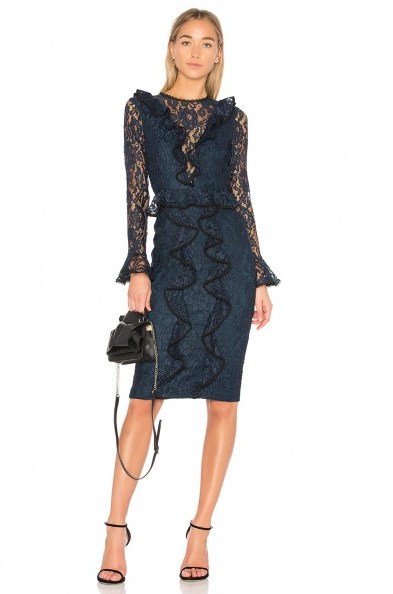 Alexis MARIETTE DRESS ~ navy-blue ruffled lace dresses ~ evening fashion - flipped