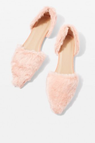 TOPSHOP – ALI Faux Fur Two Part Flats ~ luxe style flat shoes - flipped