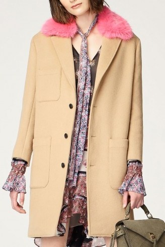 Rebecca Minkoff ALLEGRA COAT | camel coats with pink faux fur collar | winter outerwear - flipped