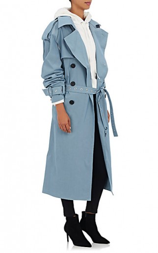 Hailey Baldwin powder-blue mac out in Milan, AMBUSH Convertible Cotton-Blend Trench Coat, during Fashion Week, September 2017. Celebrity coats | models style | star fashion