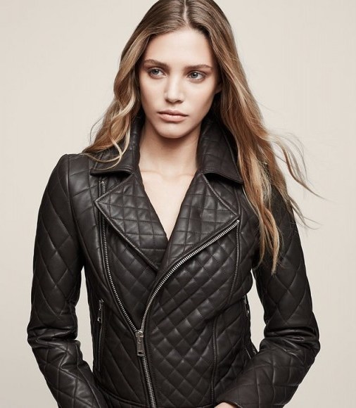 Reiss AMIE QUILTED BIKER JACKET CHOCOLATE ~ dark bown leather jackets - flipped
