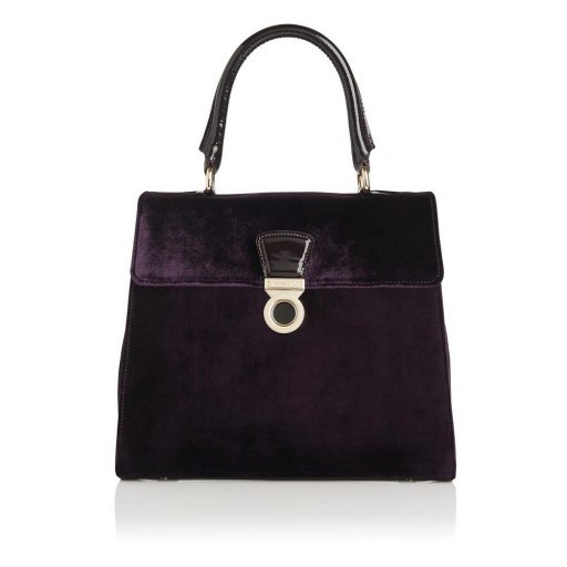L.K. BENNETT AMY PURPLE VELVET PATENT SHOULDER BAG ~ chic top handle bags ~ classic style handbags - flipped