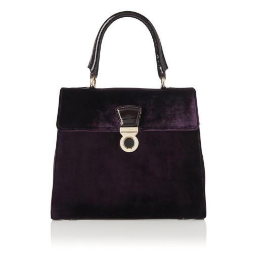 L.K. BENNETT AMY PURPLE VELVET PATENT SHOULDER BAG ~ chic top handle bags ~ classic style handbags