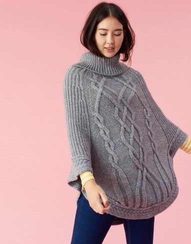 JOULES ANALISE CABLE KNIT PONCHO / grey knitted ponchos - flipped