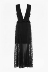 FRENCH CONNECTION Angelina Pleated Lace and Jersey Maxi Dress | plunging neckline dresses | plunge front evening fashion