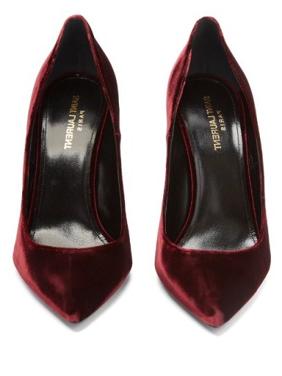 SAINT LAURENT Anja velvet pumps ~ burgundy court shoes ~ luxe dark red courts - flipped