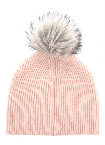 MINT VELVET APRICOT FLUFFY YARN POMPOM HAT ~ knitted pom pom hats ~ knitted accessories - flipped