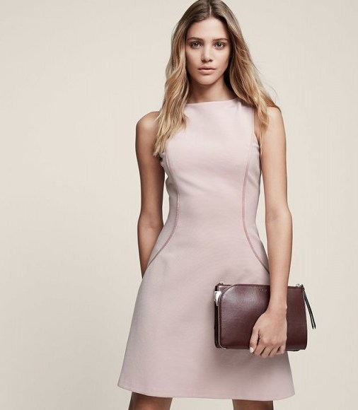 REISS APRIL FIT AND FLARE DRESS FRAGRANT PINK ~ sleeveless evening dresses - flipped